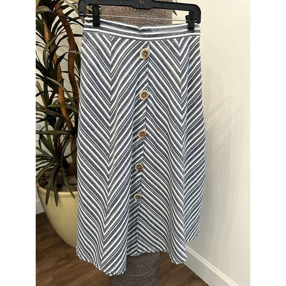 Lavender Sky Linen Blend A Line Skirt Blue Striped Classic Women’s Size Small S - Picture 1 of 10